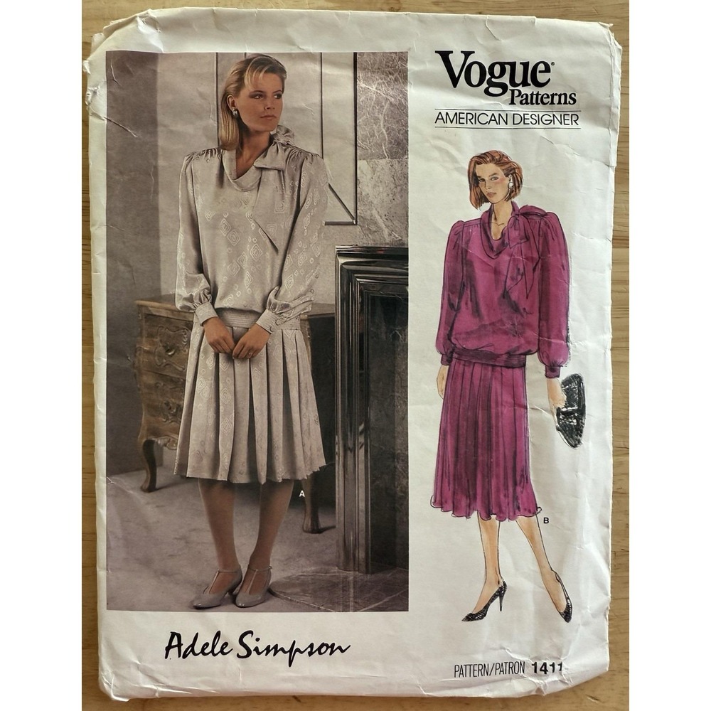 Vogue American Designer Adele Simpson Pattern 1411 Misses‎ Top & Skirt Size 8 UC